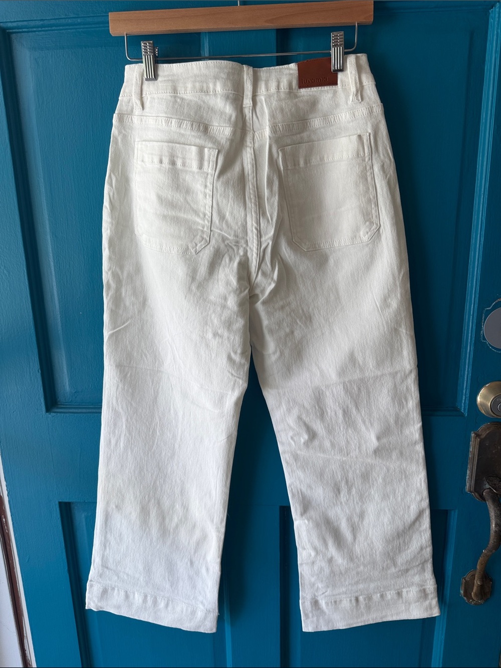Luvamia White High-Rise Wide Leg cropped Jeans Medium NWT - Picture 4 of 5
